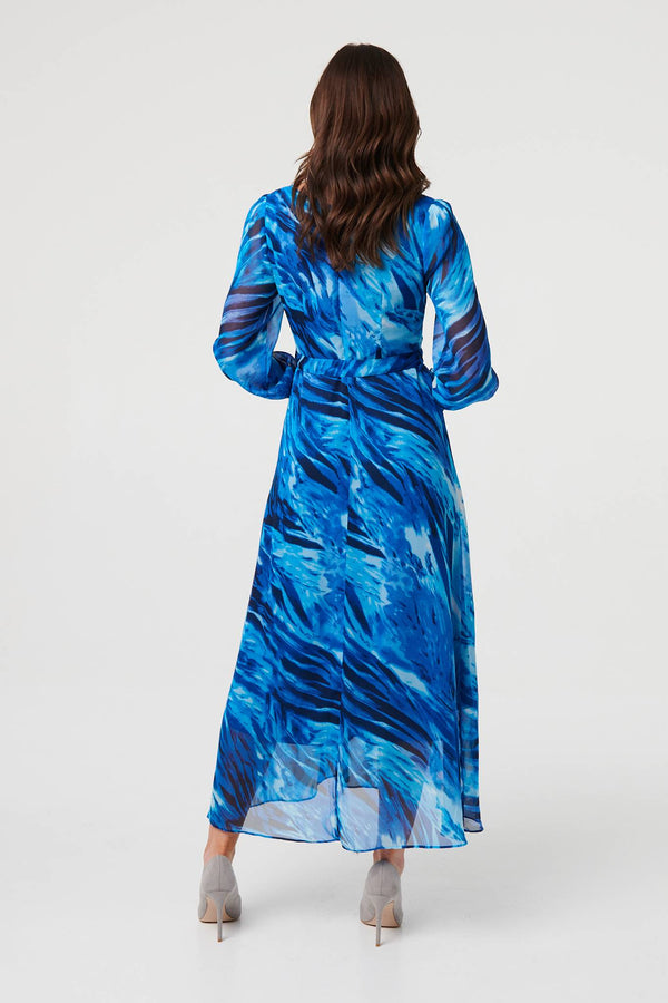 Blue | Abstract Semi Sheer Layered Maxi Dress