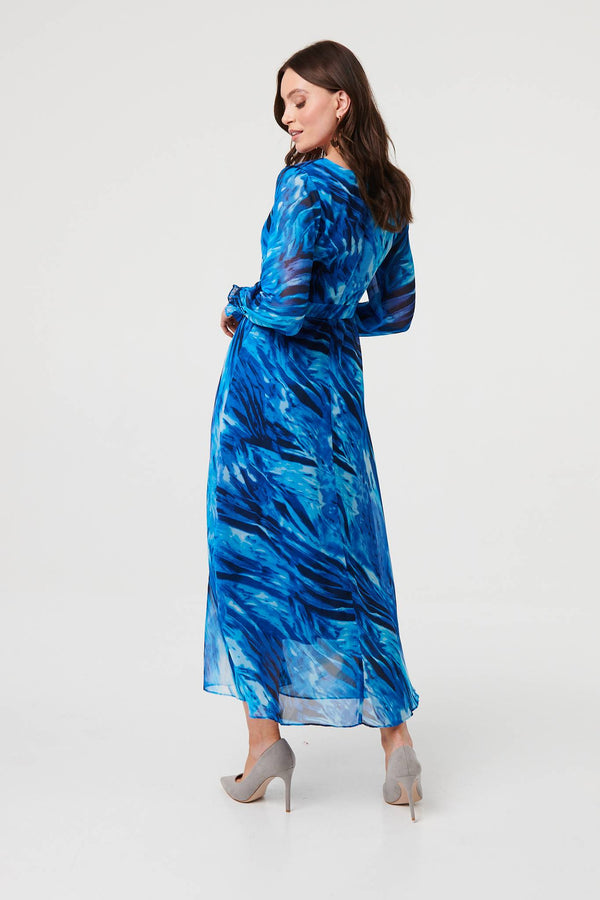Blue | Abstract Semi Sheer Layered Maxi Dress