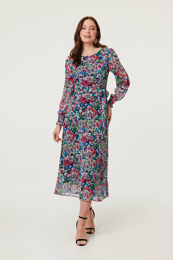 Blue | Ditsy Floral Layer Tie Waist Maxi Dress