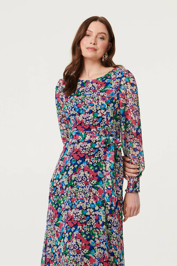 Blue | Ditsy Floral Layer Tie Waist Maxi Dress