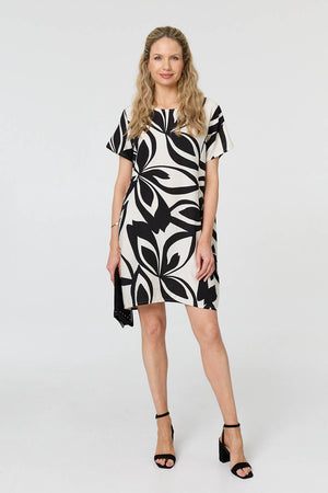 White | Printed Short Sleeve Short Shift Dress