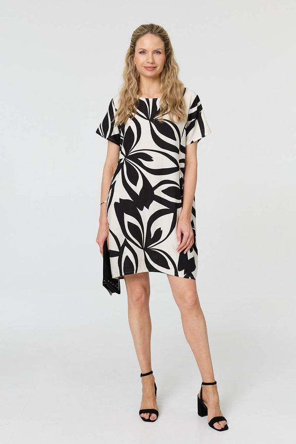 White | Printed Short Sleeve Short Shift Dress