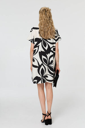White | Printed Short Sleeve Short Shift Dress