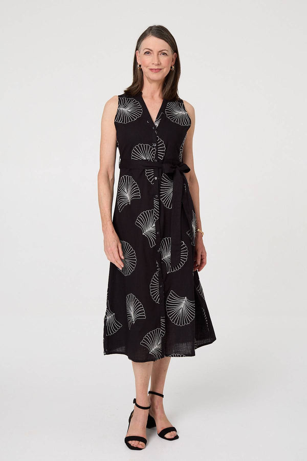 Black | Embroidered Sleeveless Midi Shirt Dress