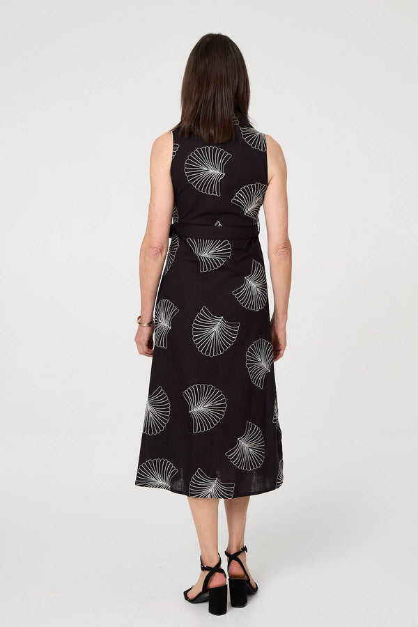 Black | Embroidered Sleeveless Midi Shirt Dress