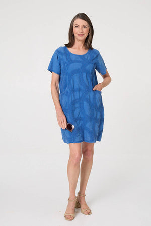 Blue | Embroidered Texture Short Shift Dress