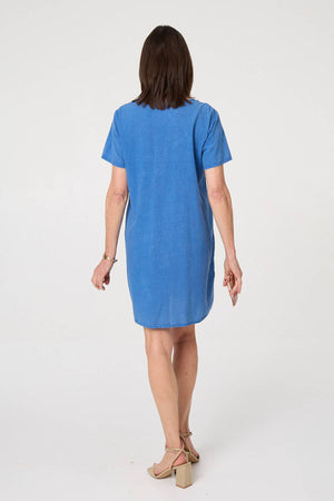 Blue | Embroidered Texture Short Shift Dress