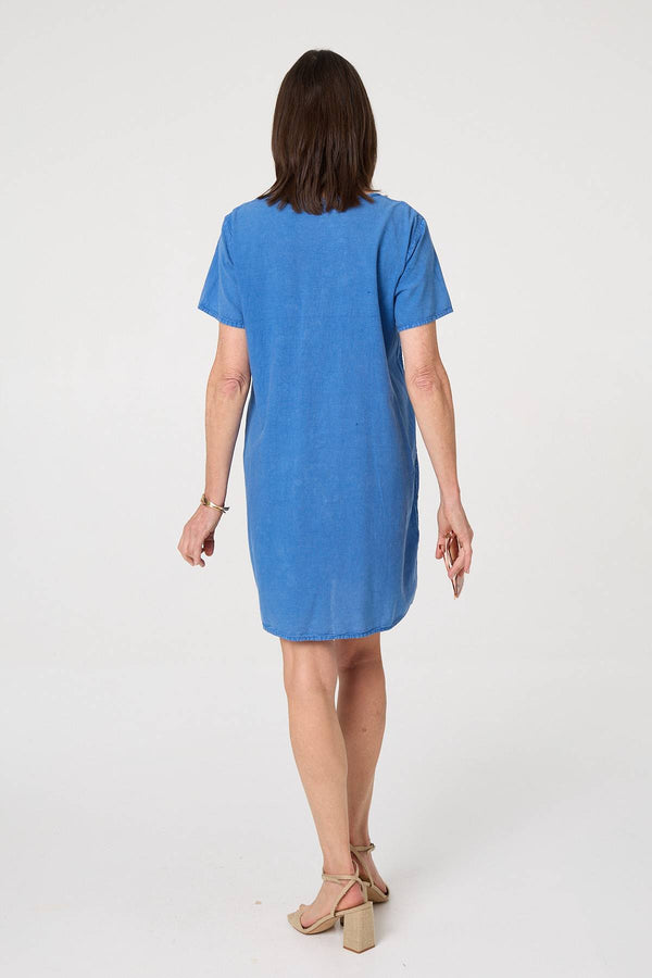 Blue | Embroidered Texture Short Shift Dress