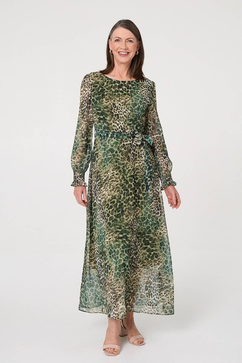slim fit dress slacks Lorri Jade Green Leopard Print Smock Maxi Dress – BowsBoutiques main image 1
