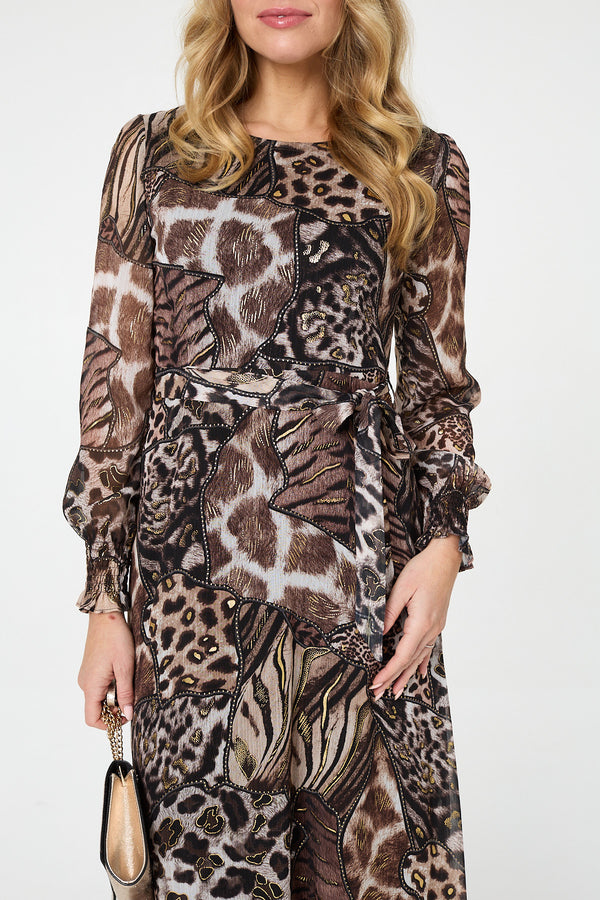 Brown | Embellished Animal Print Maxi Dress