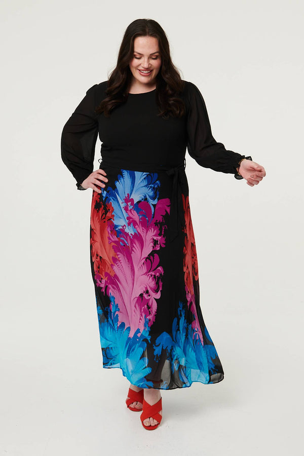 Black | Curve Floral Tie Waist Knit Midi Dress