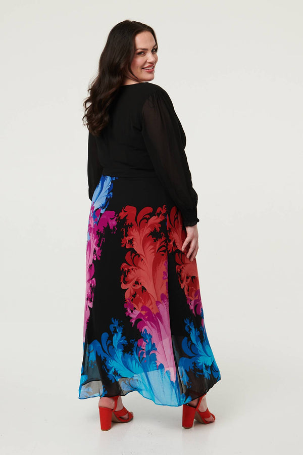 Black | Curve Floral Tie Waist Knit Midi Dress