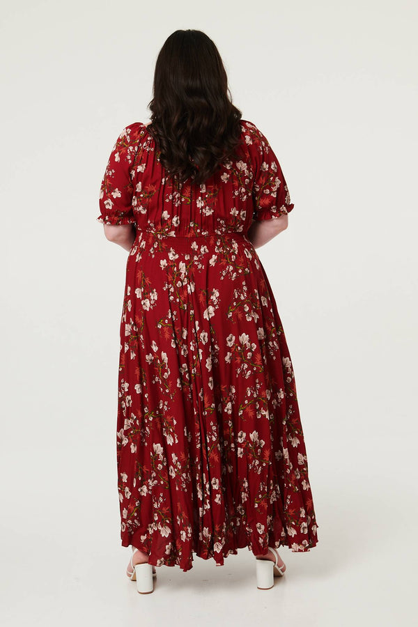 Red | Curve Floral Bardot Empire Maxi Dress
