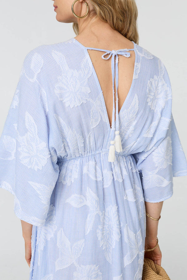 Blue | Floral Textured 3/4 Sleeve Maxi Dress