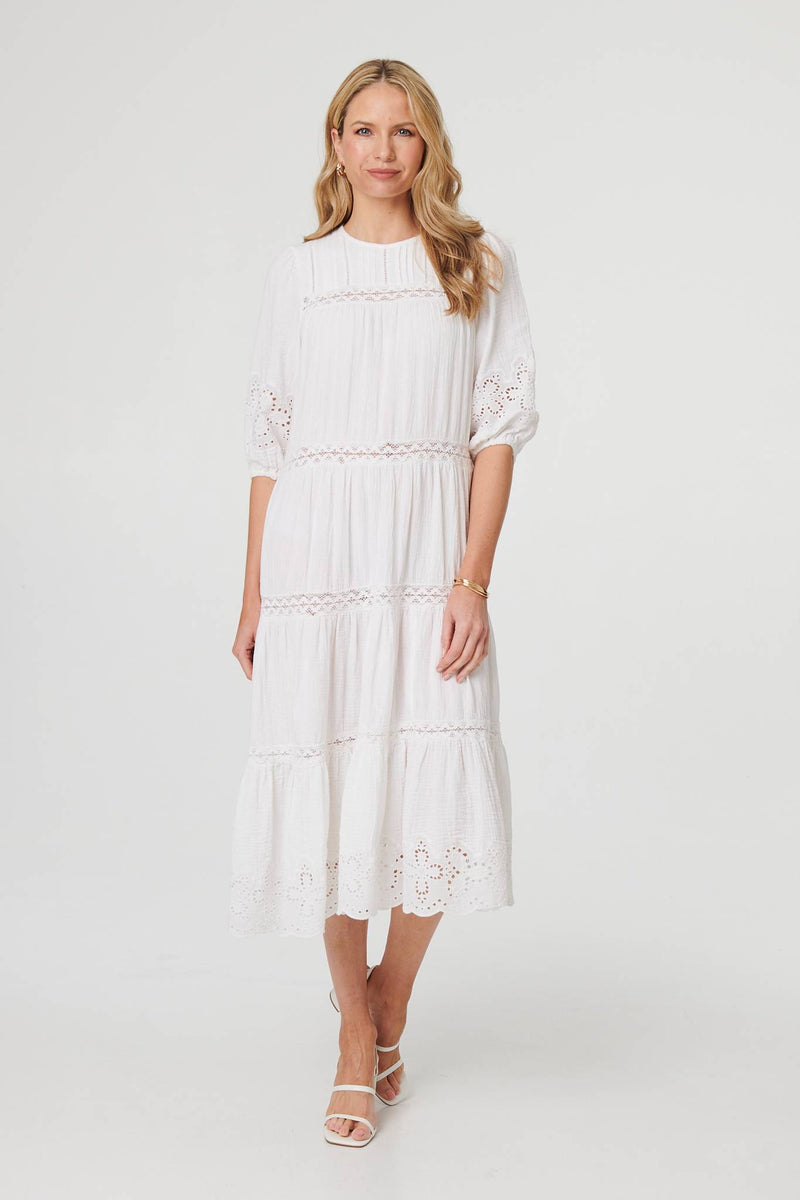 broderie anglaise midi dress Yumi Women's Broderie Anglaise Midi Dress