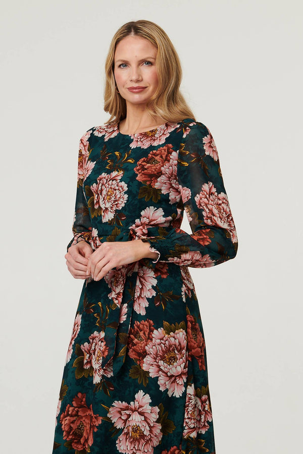 Green | Floral Long Sleeve Layered Maxi Dress