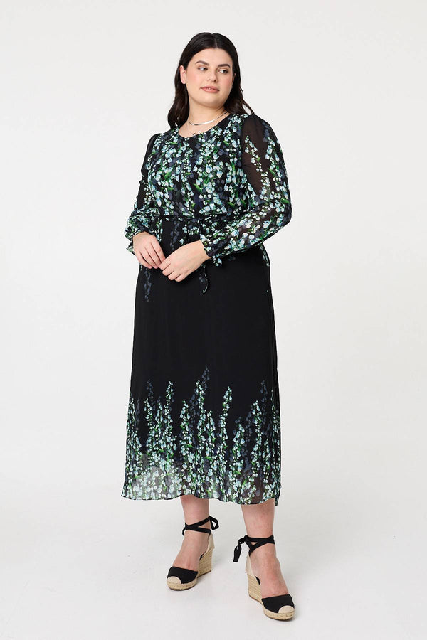 Black | Curve Floral Long Sleeve Maxi Dress