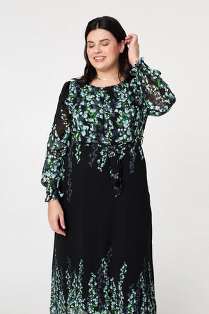 Black | Curve Floral Long Sleeve Maxi Dress