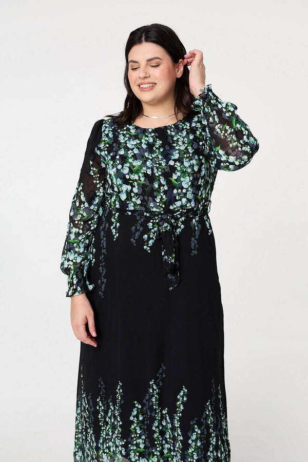 Black | Curve Floral Long Sleeve Maxi Dress