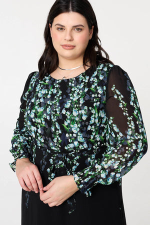 Black | Curve Floral Long Sleeve Maxi Dress