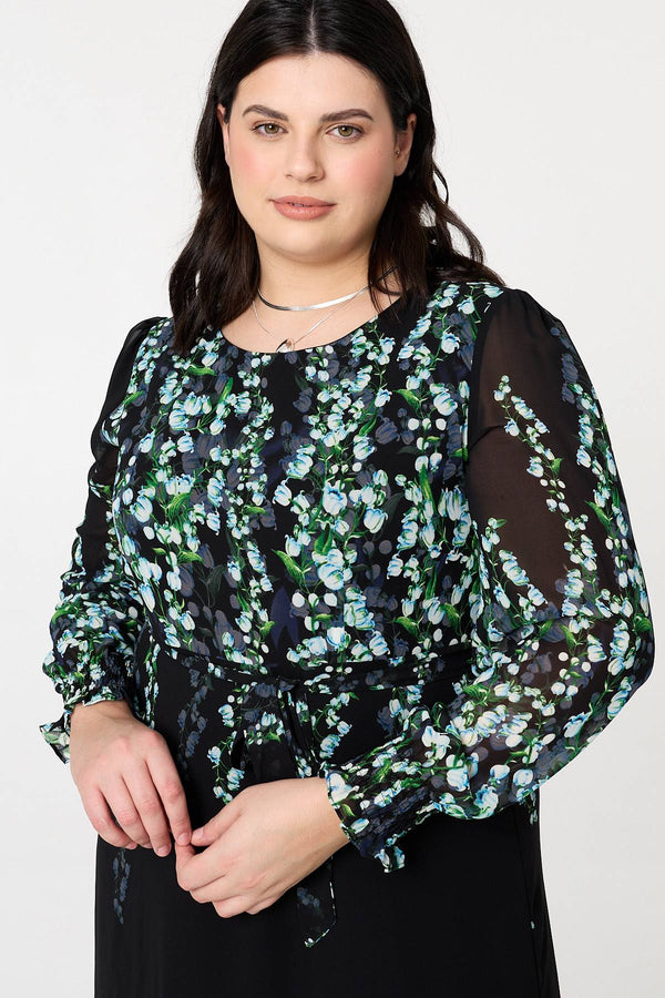 Black | Curve Floral Long Sleeve Maxi Dress