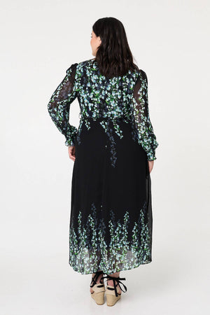 Black | Curve Floral Long Sleeve Maxi Dress