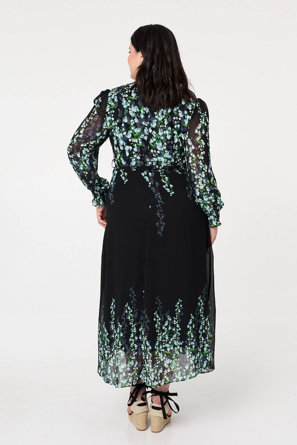 Black | Curve Floral Long Sleeve Maxi Dress