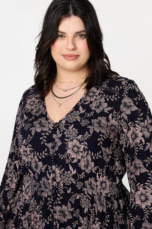 Navy | Curve Floral Lace Long Sleeve Maxi Dress