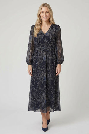 Blue | Floral Layered Long Sleeve Midi Dress