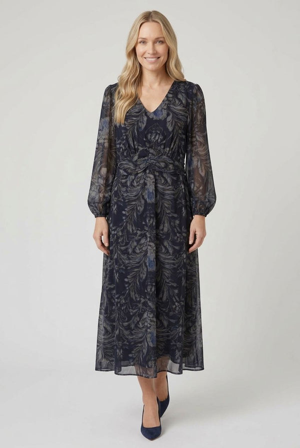 Blue | Floral Layered Long Sleeve Midi Dress