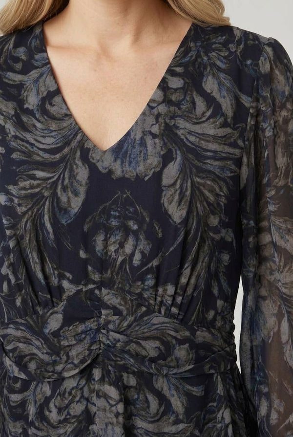 Blue | Floral Layered Long Sleeve Midi Dress