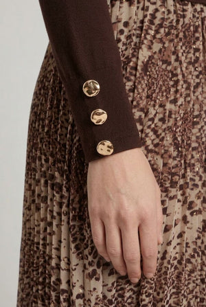 Brown | Animal Print Pleated Midi Dress