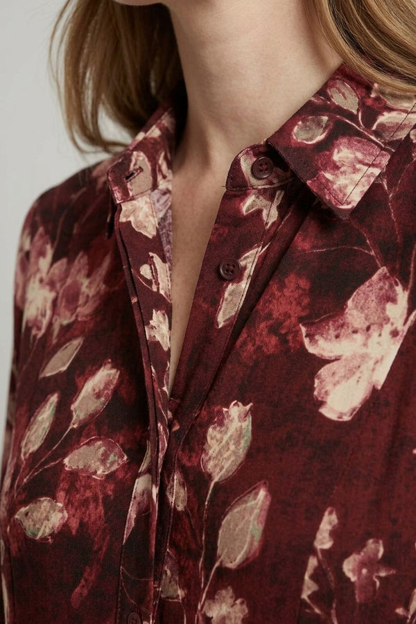 Red | Floral Long Sleeve Button-Up Midi Dress