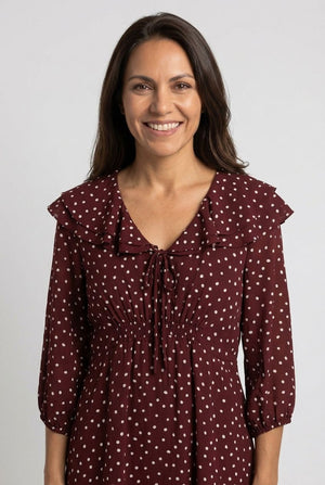Red | Polka Dot Print Ruffled Midi Dress