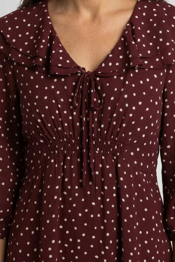 Red | Polka Dot Print Ruffled Midi Dress