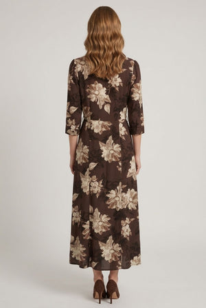 Brown | Floral 3/4 Sleeve Tie Maxi Shirt Dress