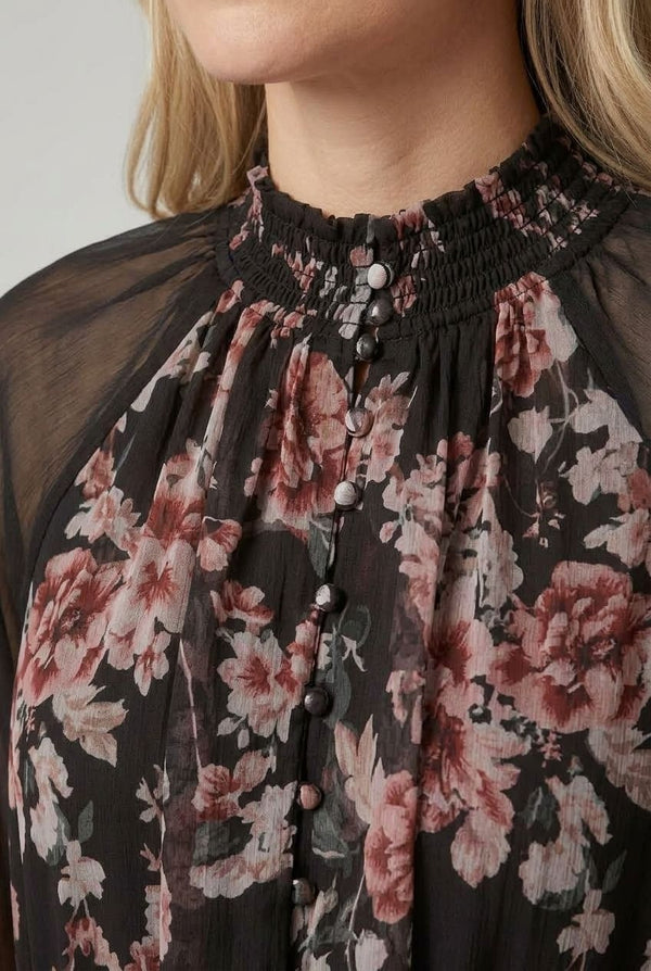 Black | Floral High Neck Layered Maxi Dress