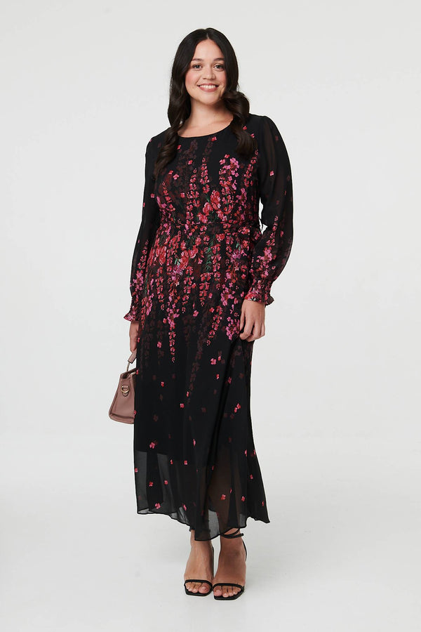Black | Curve Floral Tie Waist Layer Maxi Dress