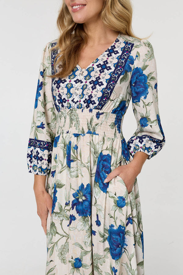 Floral Tassel Tie Long Sleeve Maxi Dress