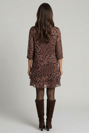 Brown | Ditsy Floral Layered Short Shirt Dress