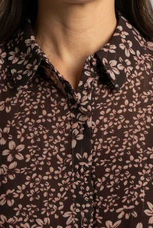 Brown | Ditsy Floral Layered Short Shirt Dress