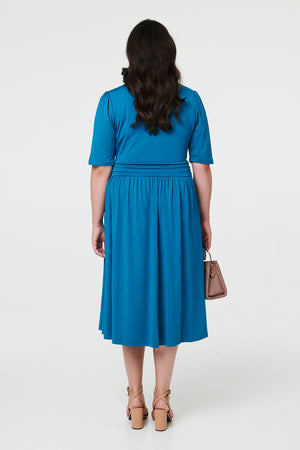 Turquoise | Curve Ruched Waist Faux Wrap Midi Dress