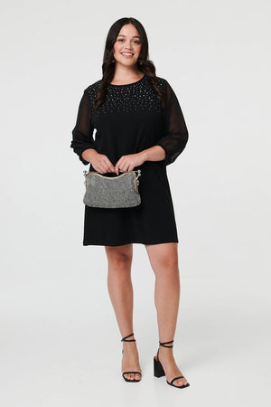 Black | Curve Sparkly Semi Sheer Short Dress
