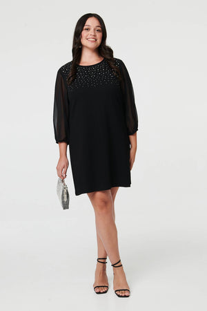 Black | Curve Sparkly Semi Sheer Short Dress
