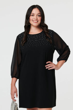 Black | Curve Sparkly Semi Sheer Short Dress