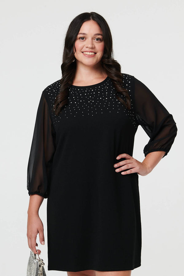 Black | Curve Sparkly Semi Sheer Short Dress