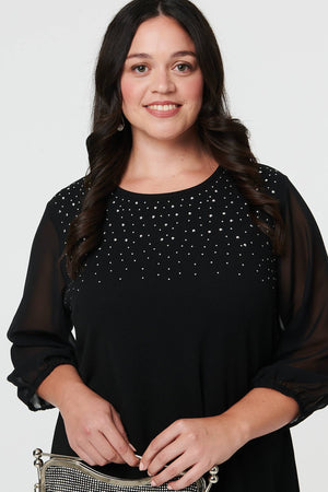 Black | Curve Sparkly Semi Sheer Short Dress