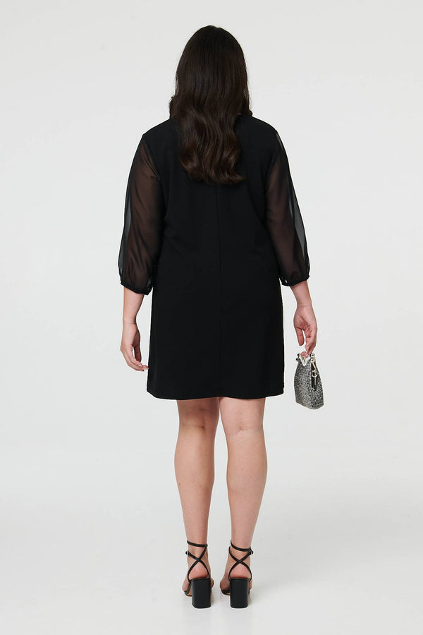 Black | Curve Sparkly Semi Sheer Short Dress