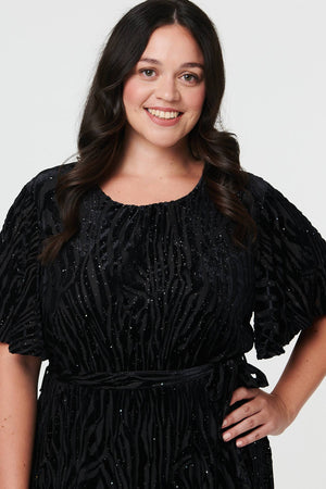 Black | Curve Sparkly Textured Knee Length Dress