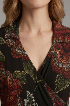 Black | Floral Long Sleeve Collared Maxi Dress